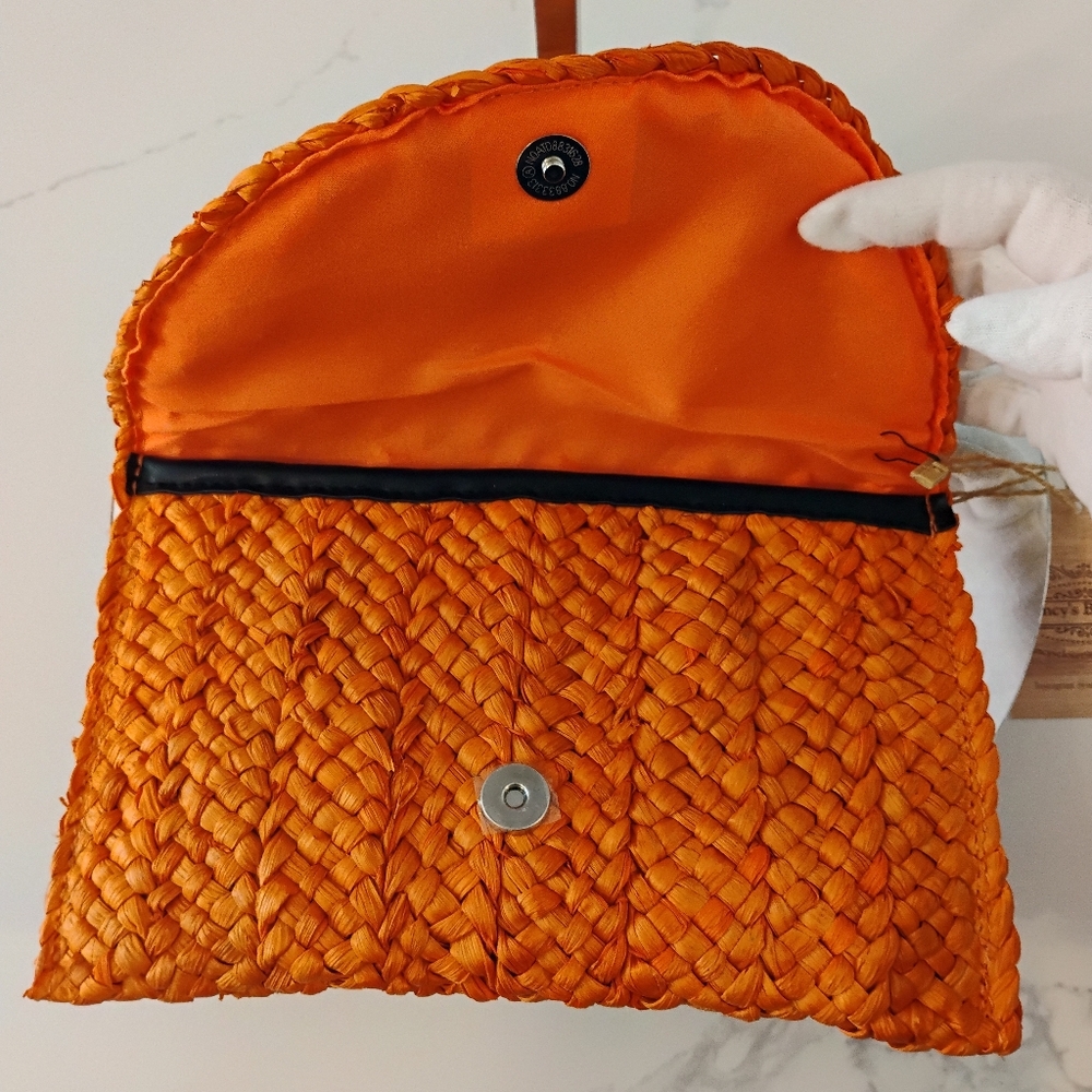 NWT Orange Woven Raffia Clutch - Picture 6 of 8